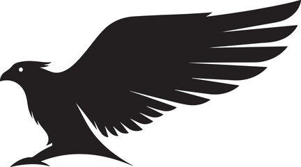 Obraz premium Black Bird Silhouette Spreads Wings in Flight Against White