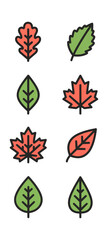 Fototapeta premium Autumn leaf illustrations collection with outlines and color on dark background