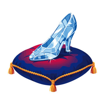 fairytale glass stiletto slipper on royal cushion illustration