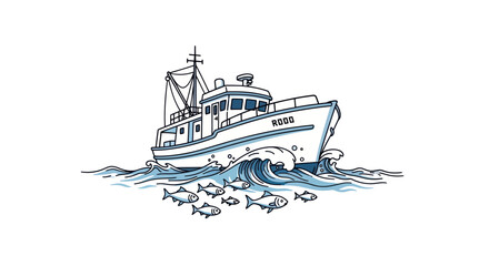 Fishing boat on the ocean waves. © Wicaksono