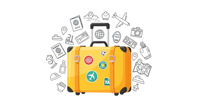 Yellow Suitcase with Travel Stickers.