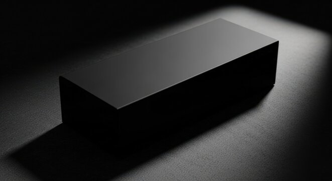Black rectangular box on a dark surface with a spotlight shining on it