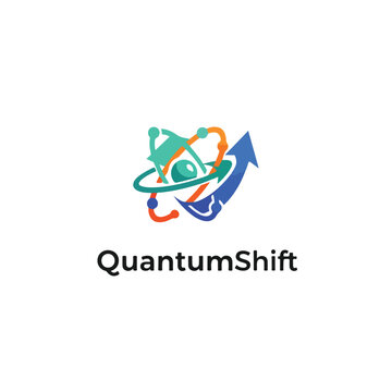 Colorful logo depicting an atom-like structure with a rising arrow