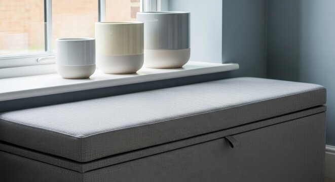 Soft Grey Upholstered Storage Bench with Integrated Storage, a Modern Furniture Piece for Stylish Home Interiors
