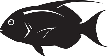 Fototapeta premium Black Fish Silhouette Swimming in White Background Illustration