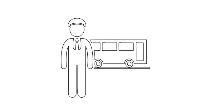 Bus Driver Standing in Front of Vehicle Whiteboard Styled Animation