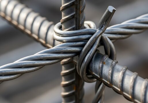 Thick twisted metal wire mesh tied to rebar