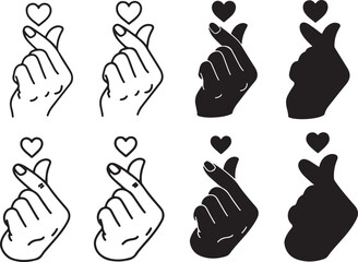 Fototapeta premium Korean finger heart hand gesture icons: love symbol for k-pop and social media