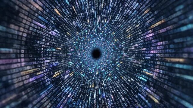 Abstract Digital Tunnel of Binary Code Streaks