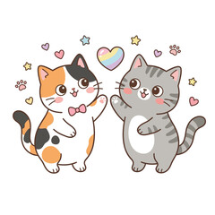 Obraz premium Cute kawaii cats duo playful heart
