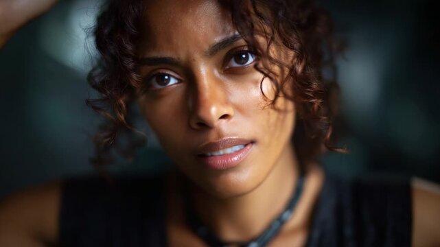 A Woman's Emotional Journey: Capturing Intense Expressions in Two Frames, Transitioning from Vulnerability to Strength through Subtle Changes in Facial Emotion
