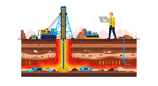 Geothermal Energy Drilling Rig and Construction Site.