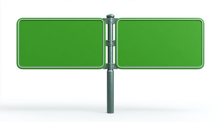 Obraz premium 3d rendering of two green blank street signs on a pole
