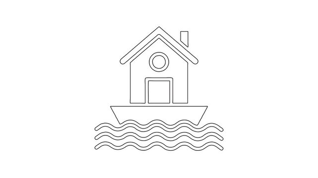 Whiteboard Animation of House Floating on Water Waves