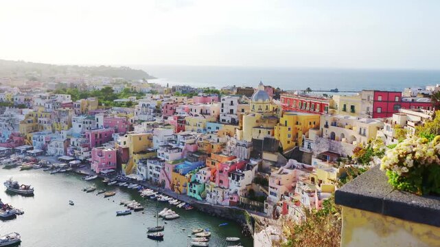 Panoramic coastal view of Procida, Campania, Italy