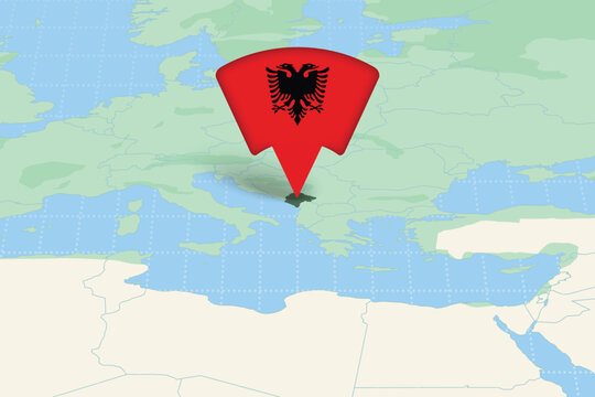 Albania location map with national flag pin, Balkan region map with country marker vector illustration