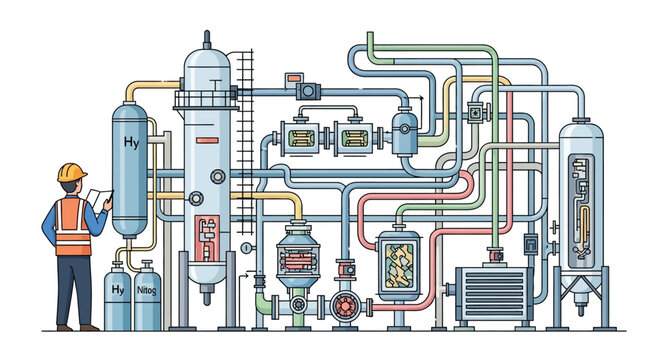 Industrial Chemical Plant Process Engineering Diagram.