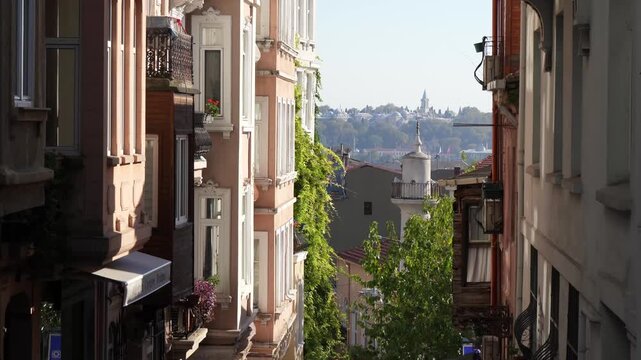 Charming street view between buildings in Istanbul Turkey