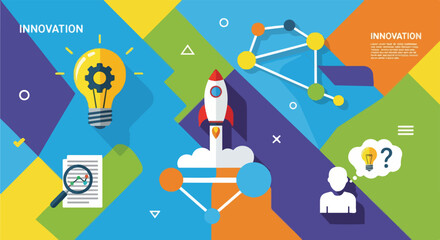 Colorful vector illustration showing concepts of innovation and creativity © Clara