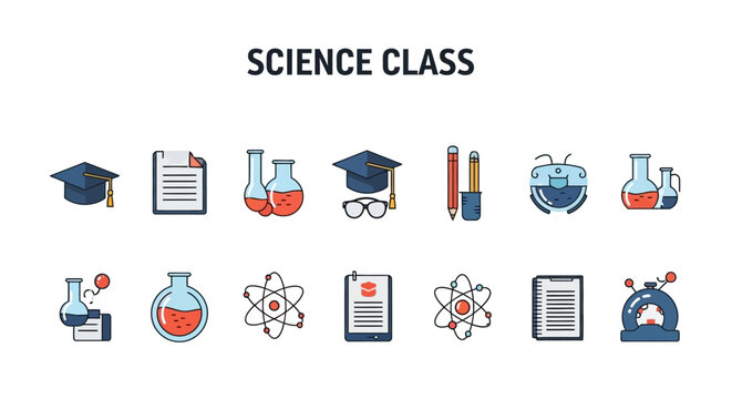 Science education icons on white background.