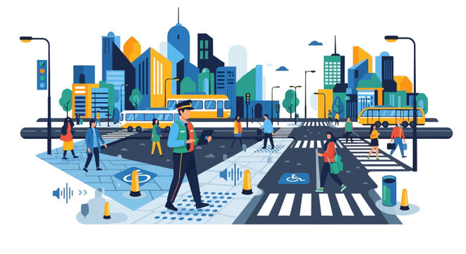 Man in Uniform Directing Traffic on City Street.