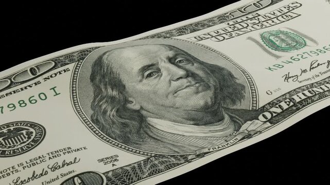 3D render animation of 100 dollar bill moving in waves