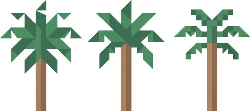 Retro Pixel Art Palm Trees Tropical 8Bit Summer Graphic Vector Illustration Set Minimalist Tropical vector design on transparent background