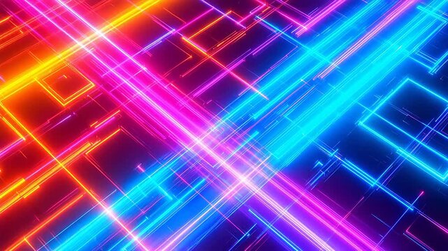Colorful neon light grid pattern