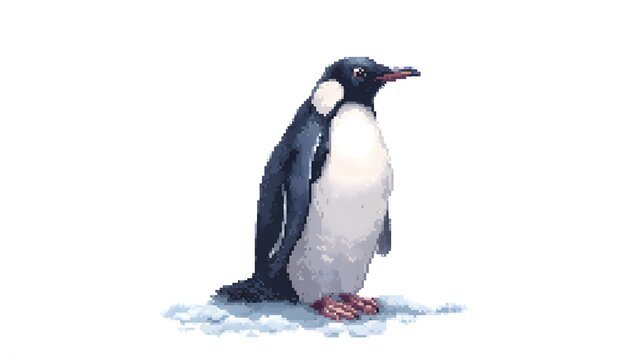 Majestic King Penguin Standing Tall Detailed Pixel Art Digital Illustration