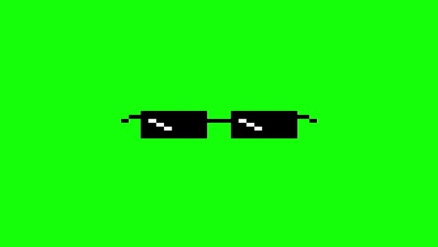 Animated pixel art "Thug Life" sunglasses on a green screen. Iconic meme overlay for funny videos, gaming highlights, and social media content. Ready for chroma key.