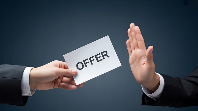 Business refusal, job offer rejection, declining proposal, contract negation