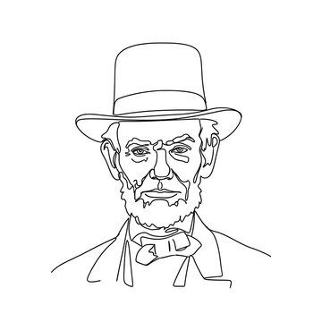 Minimalist line art portrait of a man in top hat with beard and bow tie