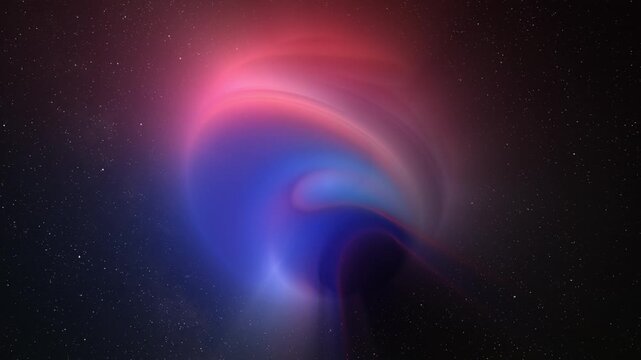 Abstract multicolor glow sphere with rays, science background. Bizzard planet structure in space, 4k