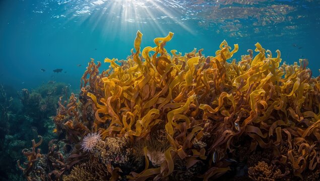 Brown algae, Laminaria ochroleuca, found underwater in the Atlantic off Galicia, Spain
