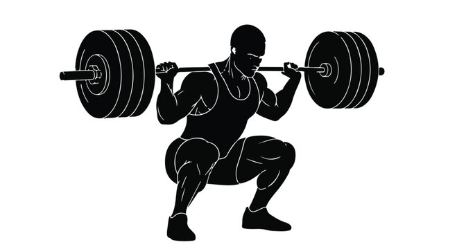 Bodybuilder performing a deep barbell squat showcases intense strength and athletic dedication, serving as a powerful visual representation of physical training and fitness lifestyle goals.