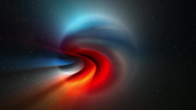 Abstract multicolor glow sphere with rays, science background. Bizzard planet structure in space, 4k