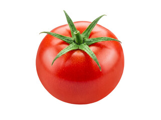 Ripe Red Tomato with Stem Cutout on Transparent Background
