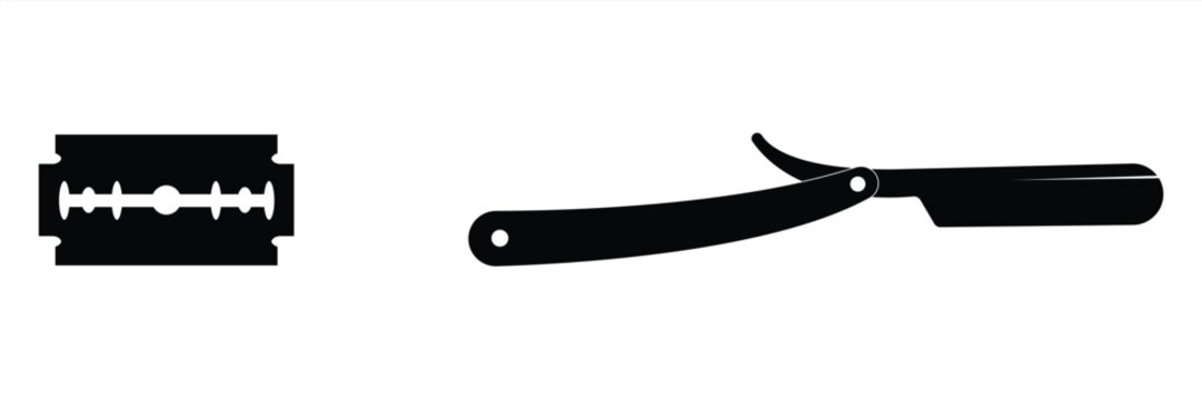 Sharp Razor icon: Collection of Shaving Tool Outlines and Silhouettes. Minimalist Barber Shop Symbols and Personal Care Graphic Elements Isolated on White Background. vector illustration