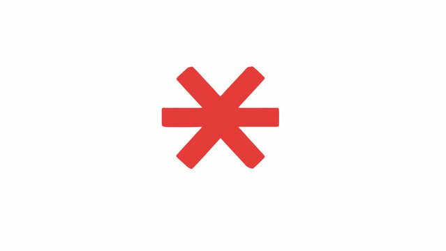 Red Asterisk Symbol on White Background.