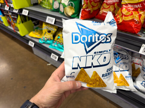 Doritos Simply NKD Cool Ranch Chips Bag Held In Store Aisle