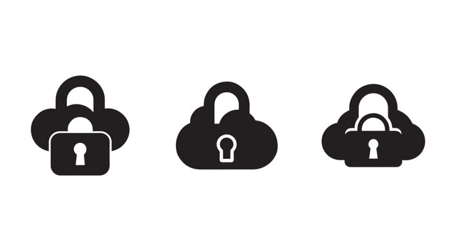 Cloud security icon set with lock and keyhole symbols for data protection and privacy concepts  secure digital storage and safety