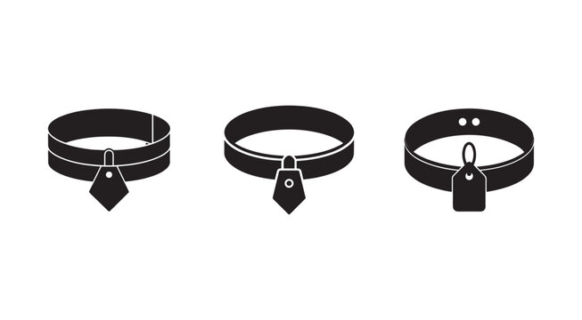 Collection of black pet collar designs with tags and buckles  pet accessories  animal collars