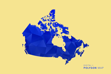 Fototapeta premium Canada Map - Low poly polygon map in deep blue gradient on soft beige background, modern minimal geometric design, clean abstract vector illustration with faceted triangulated style.