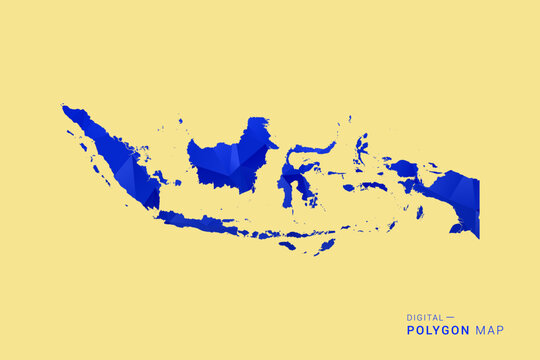 Indonesia Map - Low poly polygon map in deep blue gradient on soft beige background, modern minimal geometric design, clean abstract vector illustration with faceted triangulated style.