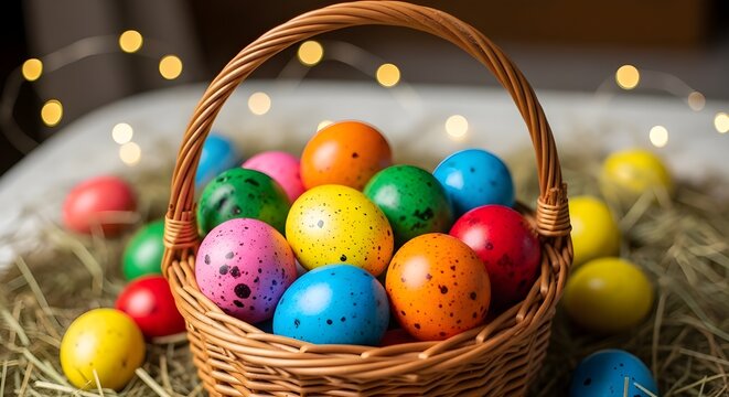 Easter monday celebration with colorful easter eggs in a basket