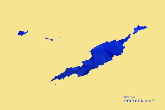 Anguilla Map - Low poly polygon map in deep blue gradient on soft beige background, modern minimal geometric design, clean abstract vector illustration with faceted triangulated style.