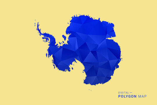 Antarctica Map - Low poly polygon map in deep blue gradient on soft beige background, modern minimal geometric design, clean abstract vector illustration with faceted triangulated style.