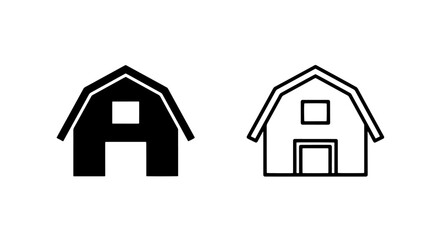 Fototapeta premium Barn icon silhouette and outline set, farm house symbol