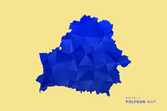 Belarus Map - Low poly polygon map in deep blue gradient on soft beige background, modern minimal geometric design, clean abstract vector illustration with faceted triangulated style.