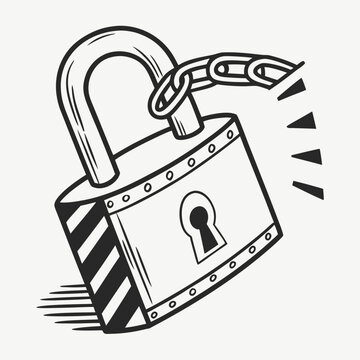 Antique padlock with chain, vintage security symbol, protection and privacy concept, old-fashioned lock for safeguarding treasures, distressed or aged appearance